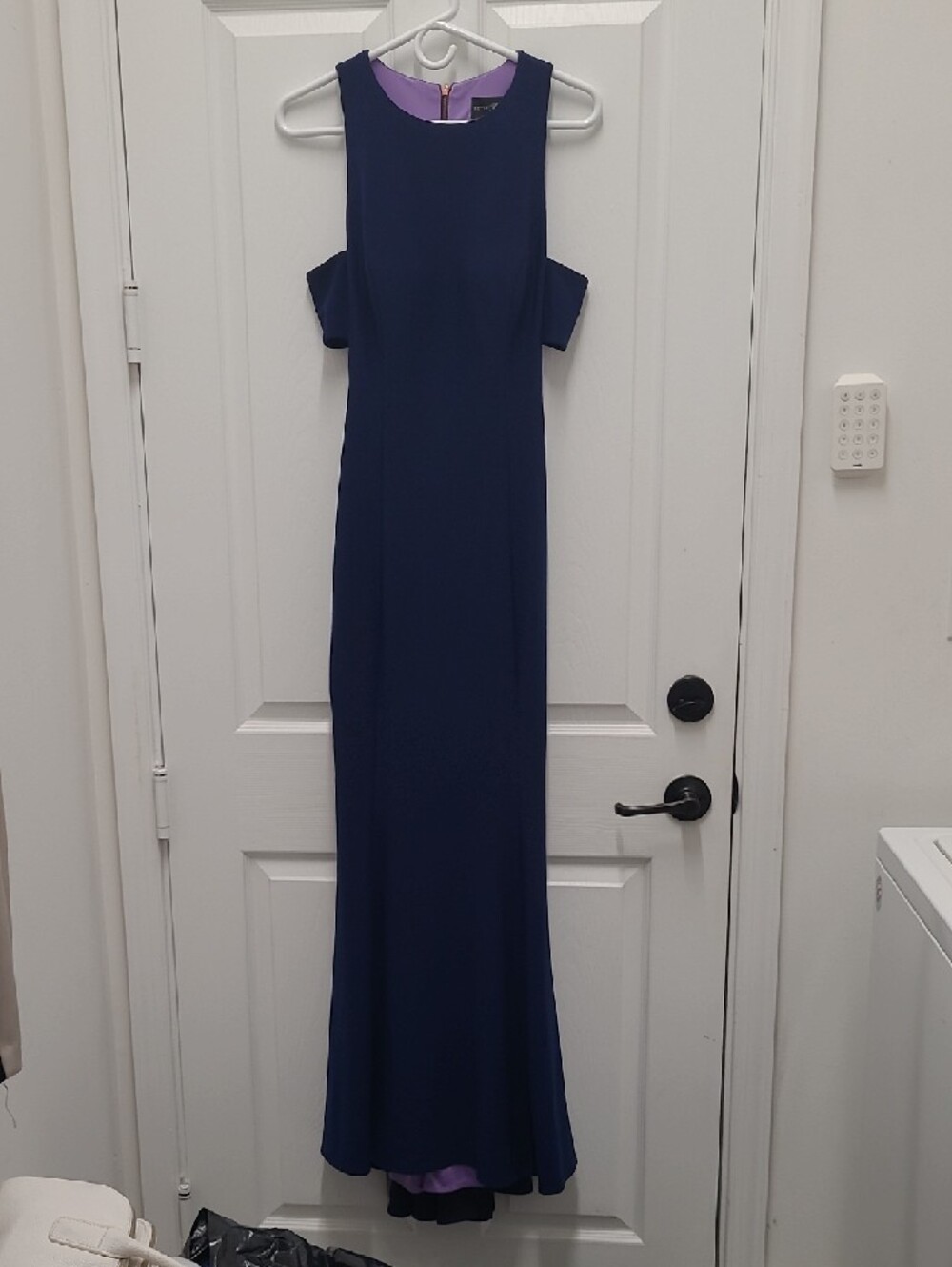 Betsy & Adam Navy Dress with Lilac Lining and Gold Zipper